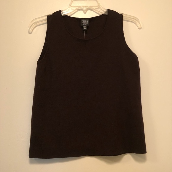 Eileen Fisher Choc Brown Scoop Neck Shell PS NWT - Picture 1 of 5